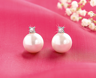 Faux Pearl and Diamond Earrings