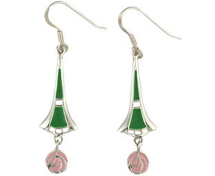 Mackintosh Style Sterling Silver Long Drop Earrings