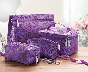 Flocked Satin Cosmetic Bag Set - Half Price Offer! 