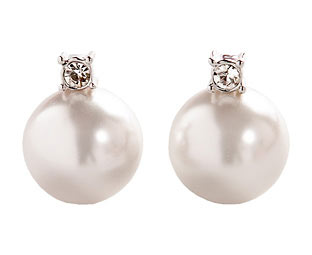 Faux Pearl and Diamond Earrings 
