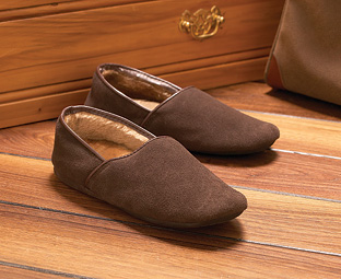 MenÕs Dark Brown Suede Slippers with Fur Linings 