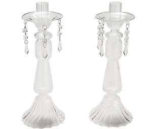 Pair of Spiral Glass Bobeche Candlesticks - Half Price Offer! 