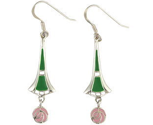 Mackintosh Style Sterling Silver Long Drop Earrings 
