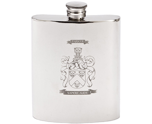 Engraved Pewter Coat Of Arms Hipflask 