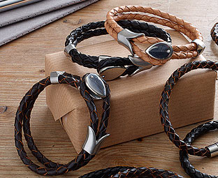 Mens Double Wrap Leather Bracelet 