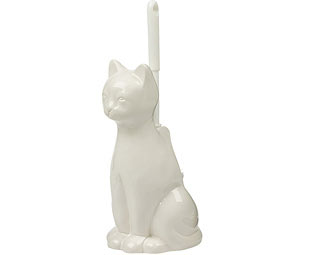 White Ceramic Cat Toilet Brush 
