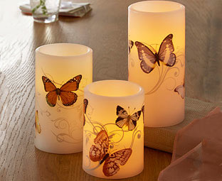 Set of 3 Butterfly LED Wax Candles 