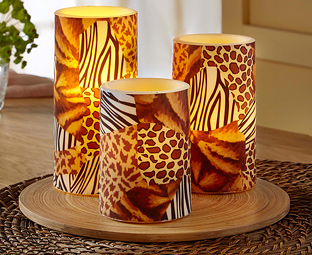 Set of 3 Animal Print LED Wax Candles 