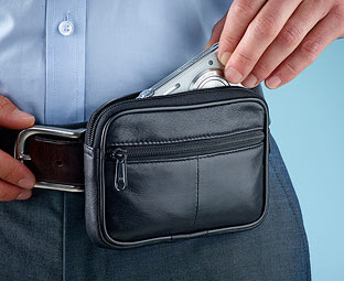 Mens Anti-Theft Leather Belt Bag 