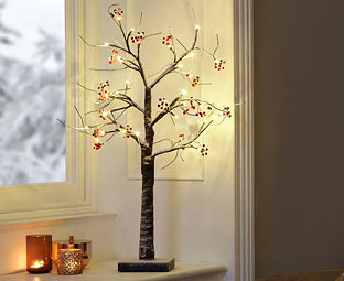 Illuminated Twig Tree With Berries, Medium 