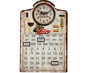 Wine Lovers Wall Clock & Perpetual Calendar 