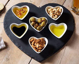 Heart-Shaped Slate & Ceramic Dishes Set 